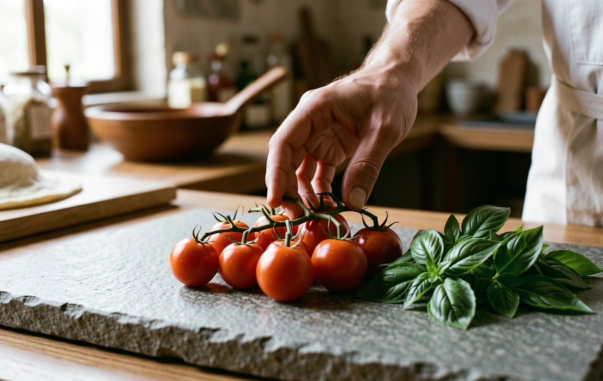 Ingredienti freschi su piano in pietra